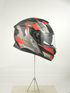 Шлем модуляр HETOSHI FF935 Shogun цв.Черно-серо-красный  Матовый  р.L