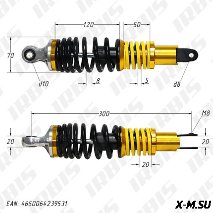 Амортизатор задний (L-300mm,D-10mm,M8) (2 пружины)