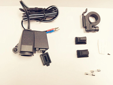 Прикуриватель мото с usb-выходом,для мото,  клеммы под аккумулятор 12В (красная/синяя)